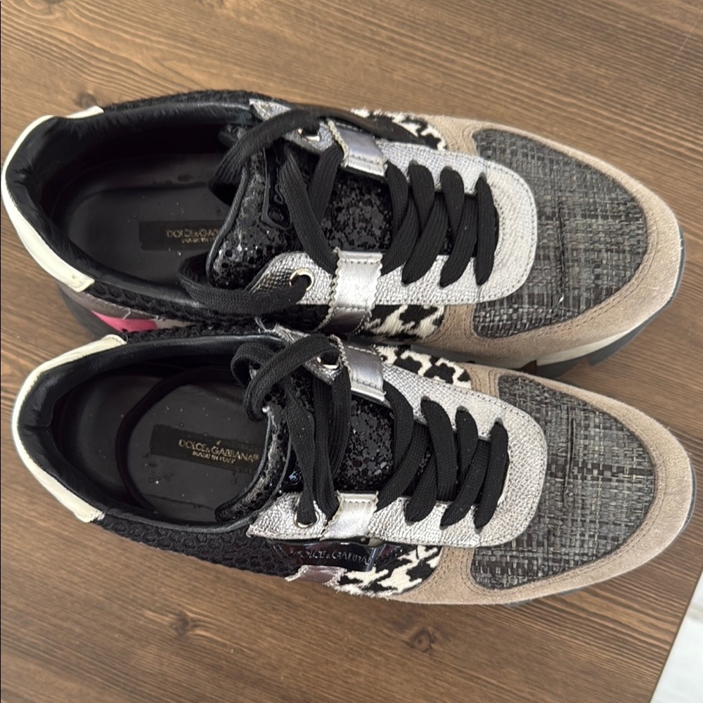 Dolce & Gabbana Black and Gray Sneakers with Tassel Detail